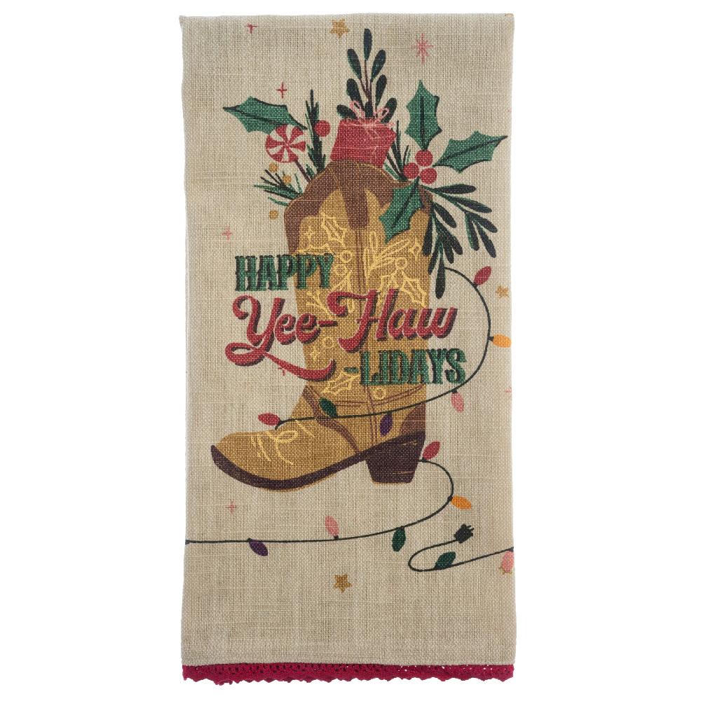 Karma Gifts Happy Yeehawlidays Holiday Tea Towel With Cutting Board