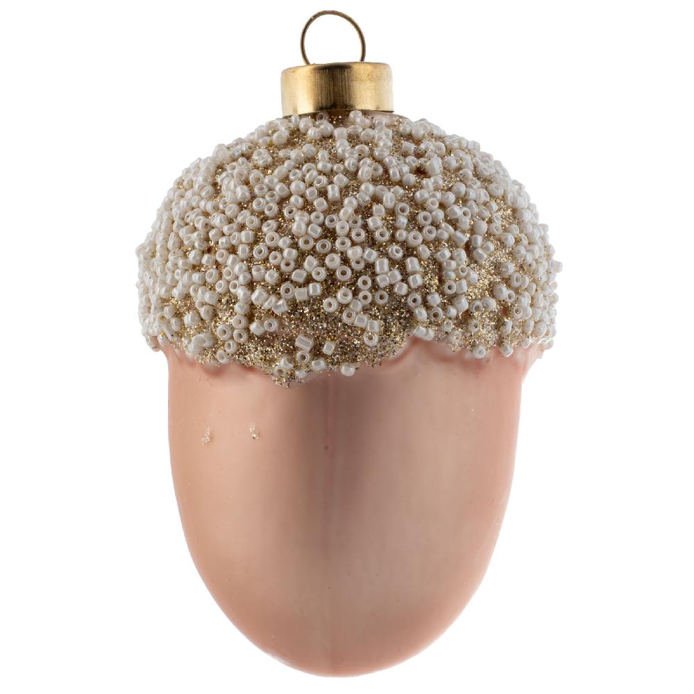Karma Gifts Acorn Snow Beaded Glass Blush Ornament