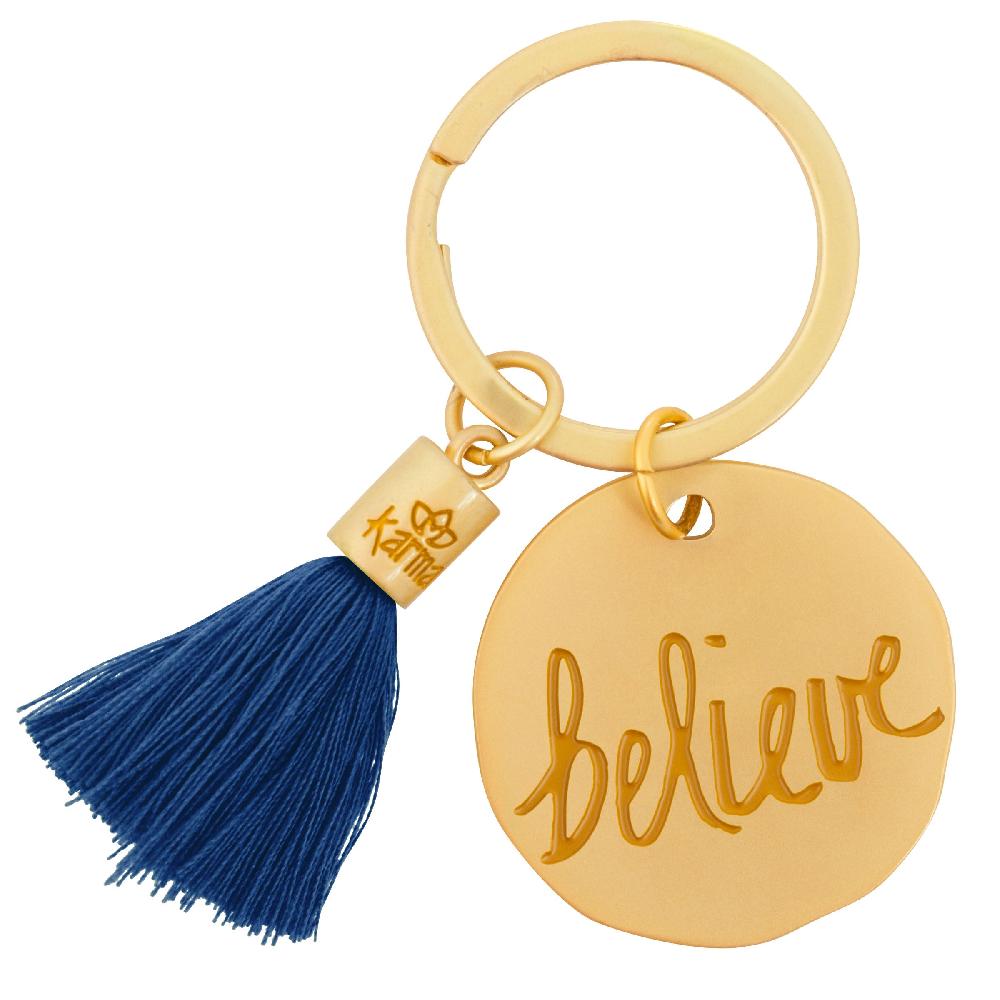 karma gifts Believe Round Tassel Key Chains