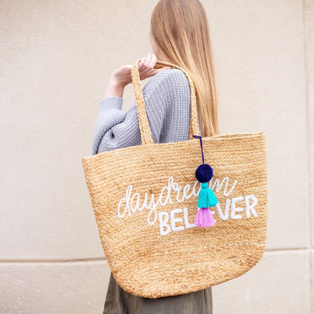 Karma Gifts Black Stripe Jute Beach Bag