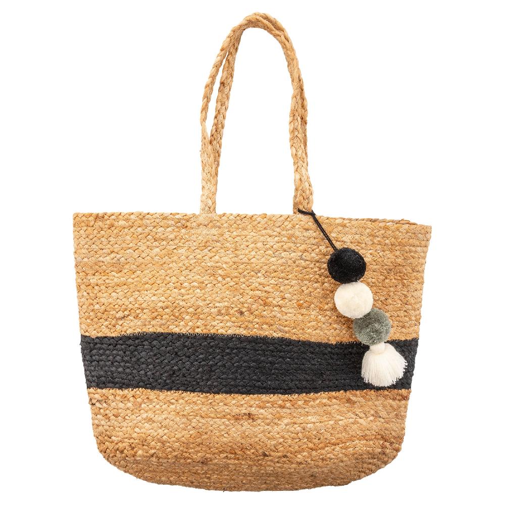 karma gifts Black Stripe Jute Beach Bag