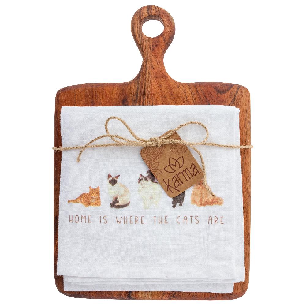 karma gifts Cat Cotton Tea Towel w/ Cutting Board