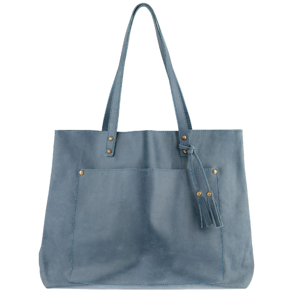 karma gifts Cerulean Leather Tote Bag