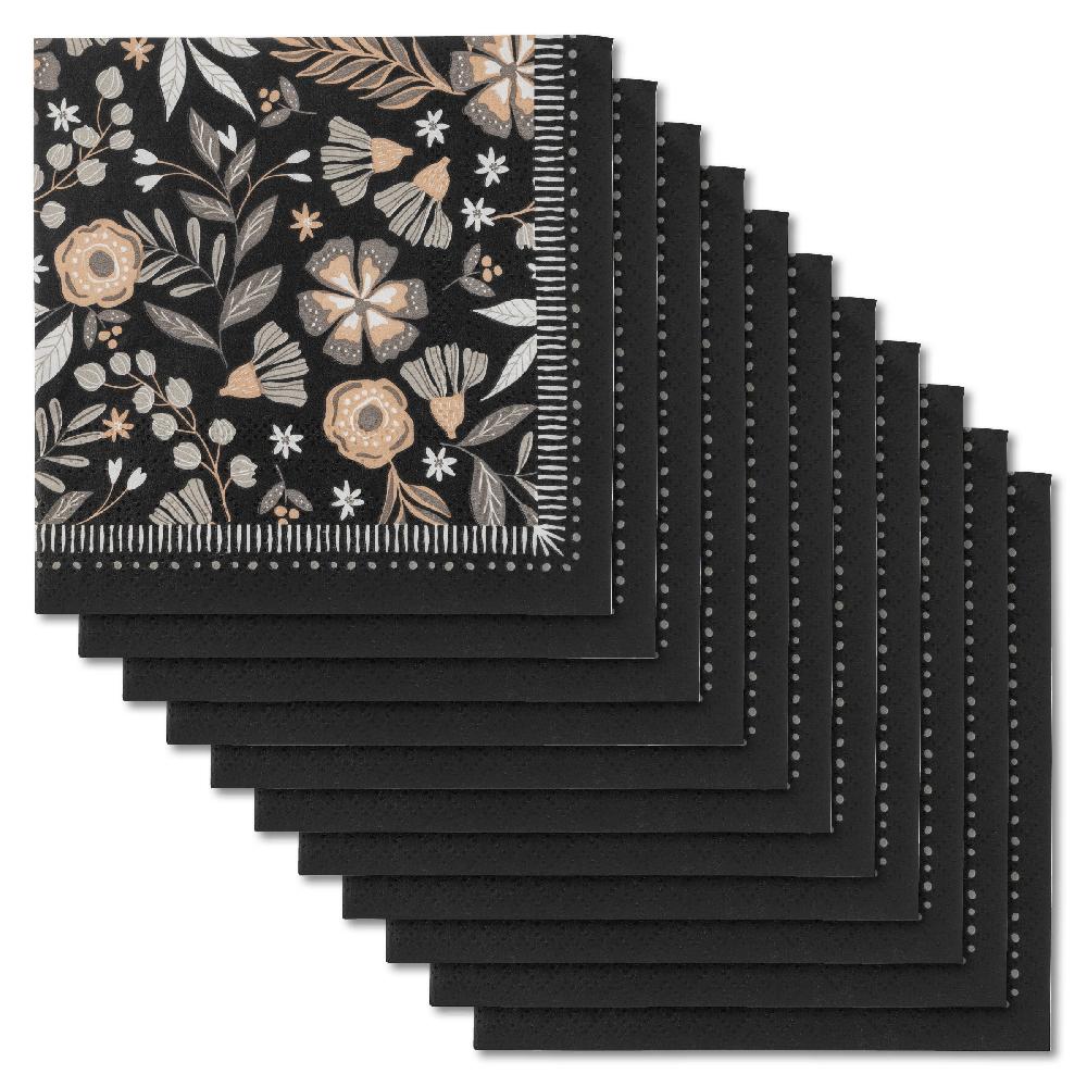 Karma Gifts Charcoal Floral Cocktail Paper Napkins