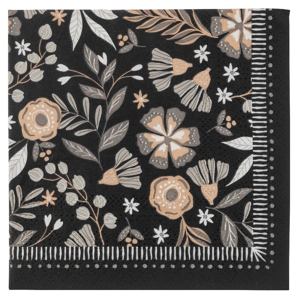 karma gifts Charcoal Floral Cocktail Paper Napkins
