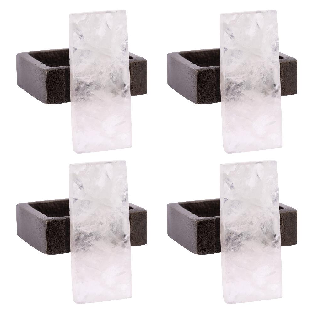Karma Gifts Clear Rock Crystal / Black Napkin Rings