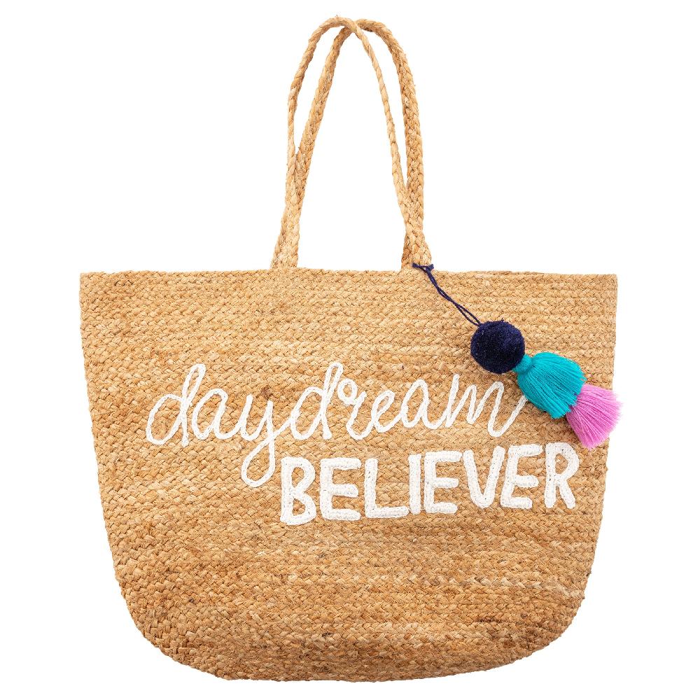 karma gifts Daydream Believer Jute Beach Bag