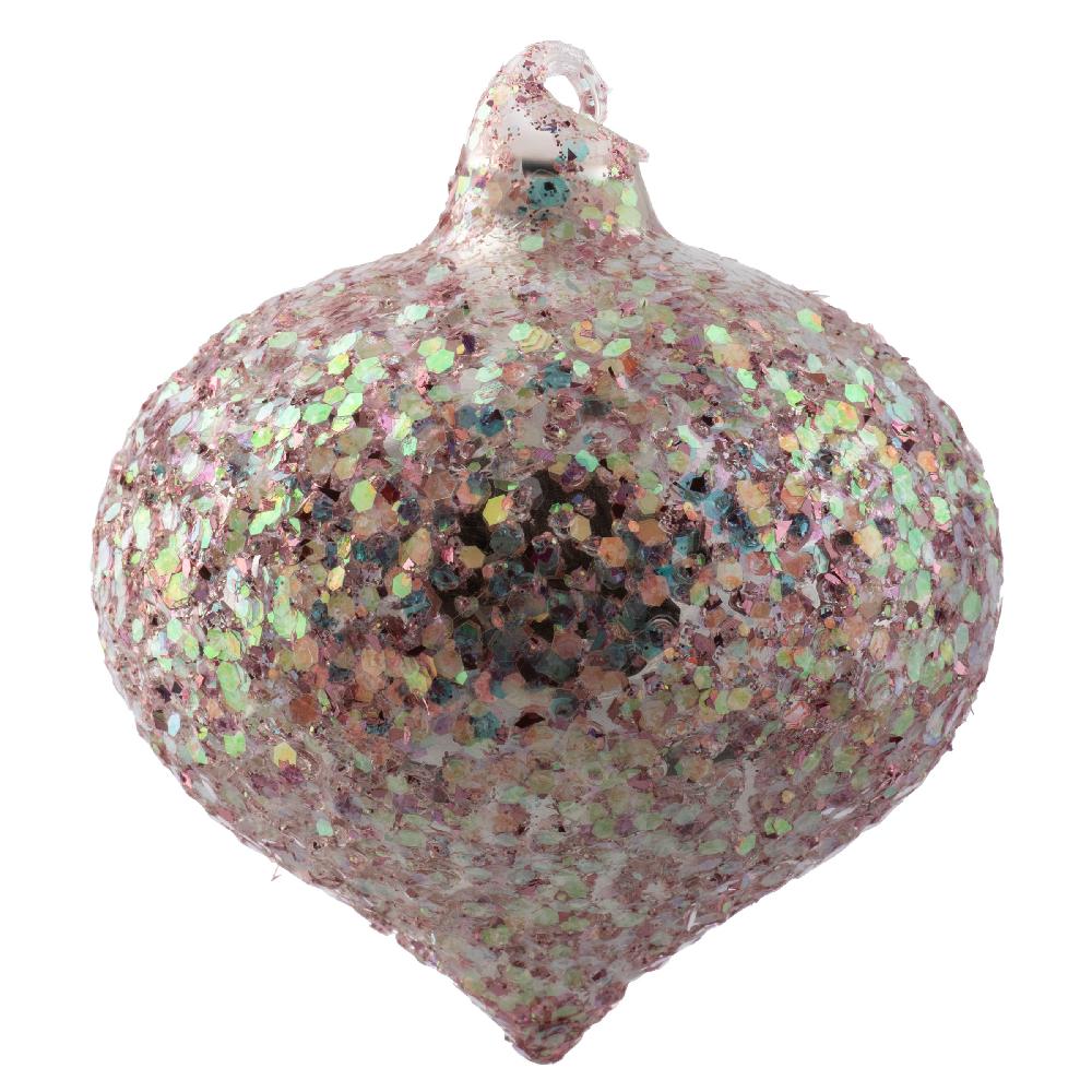 karma gifts Drop Icy Confetti Glass Ornament Pink