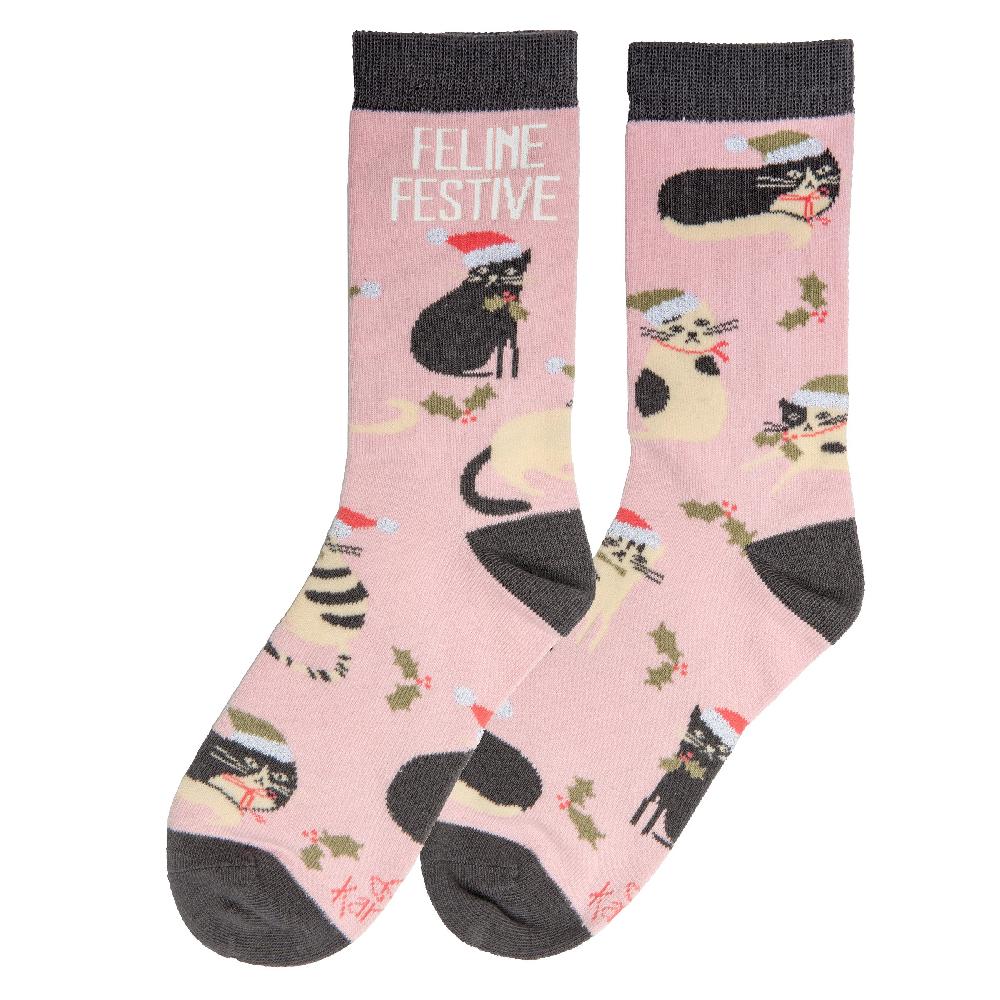 karma gifts Feline Festive Holiday Socks
