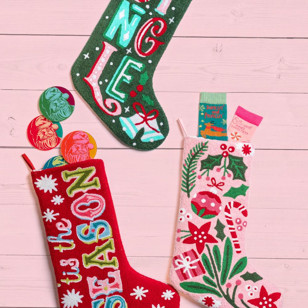 Karma Gifts Festive In Pink Embroidered Stocking