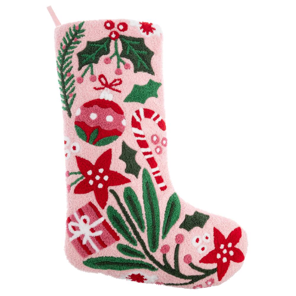 karma gifts Festive in Pink Embroidered Stocking