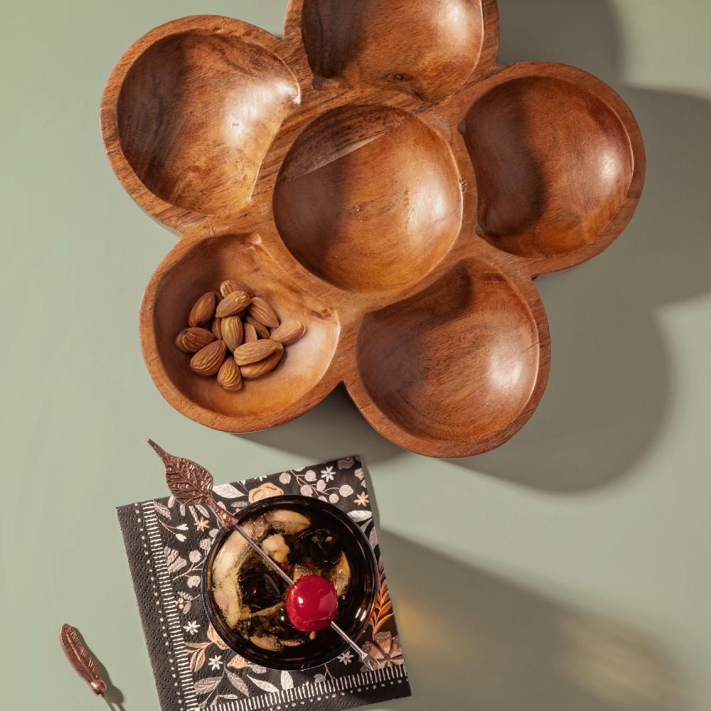 Karma Gifts Flower Wood Shaped Serving Bowl