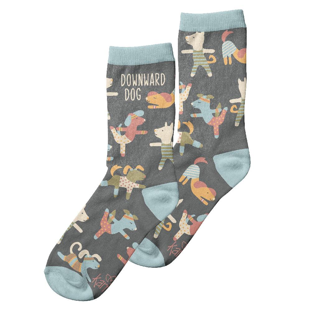 karma gifts Gray Downward Dog Crew Socks