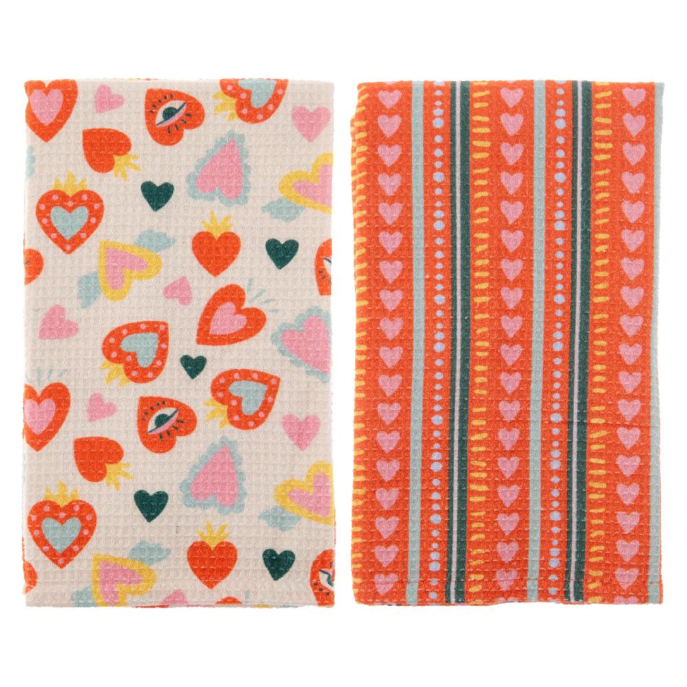 karma gifts Hearts Waffle Weave Tea Towels