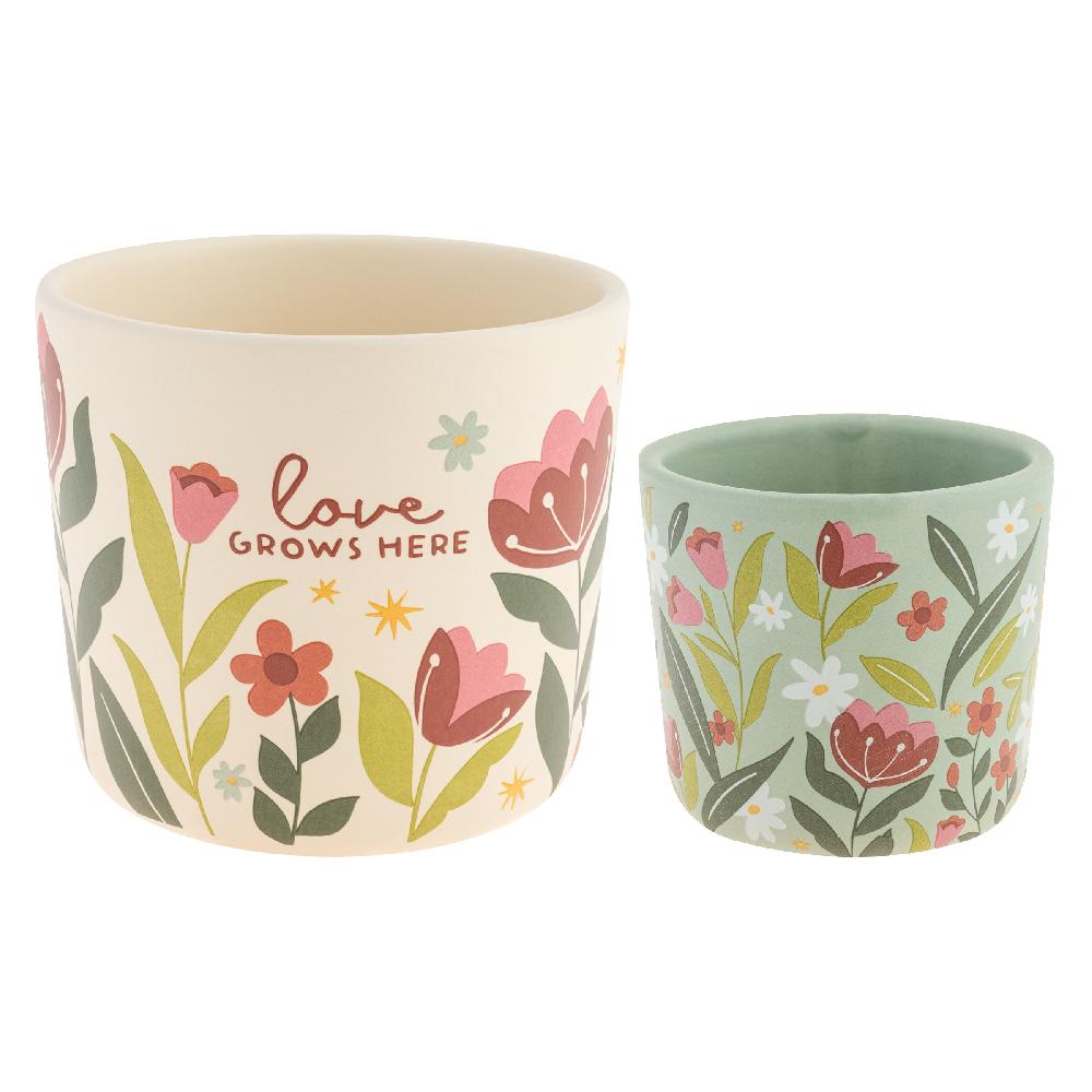 karma gifts Love Grows Here Ceramic Planters