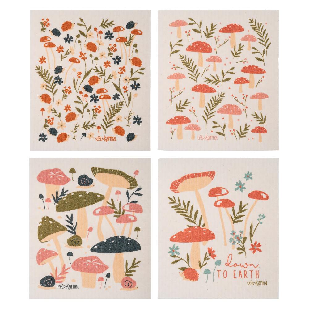 karma gifts Mushroom Set of 4 Swedish Dishcloths