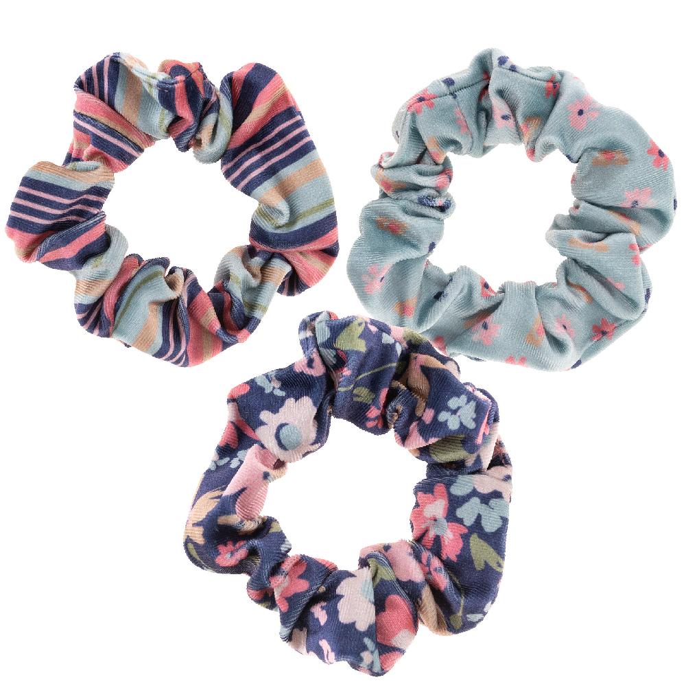 karma gifts Navy Floral Velvet Scrunchies - 3 Pack