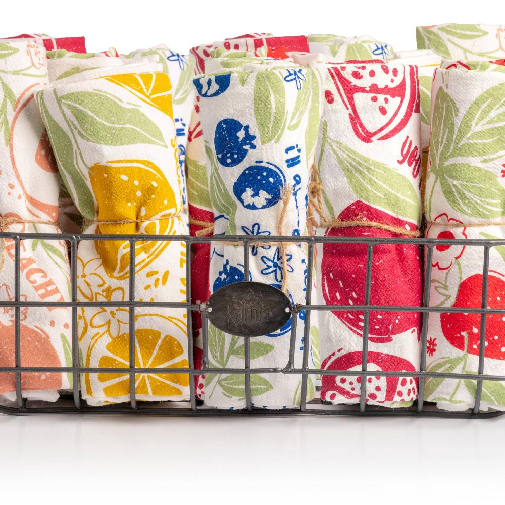 Karma Gifts Peach Fruit Basket Tea Towels