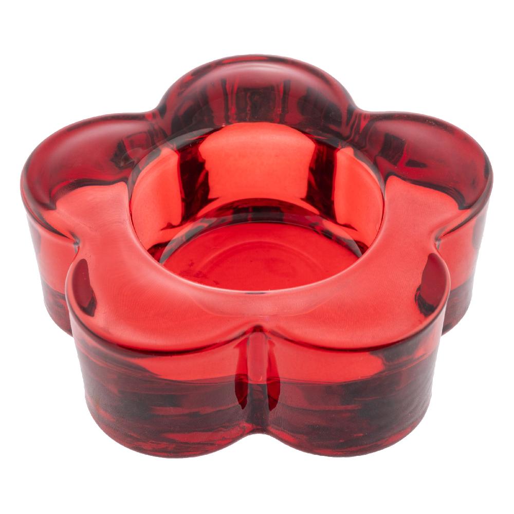 karma gifts Red Glass Flower Tealight Holder