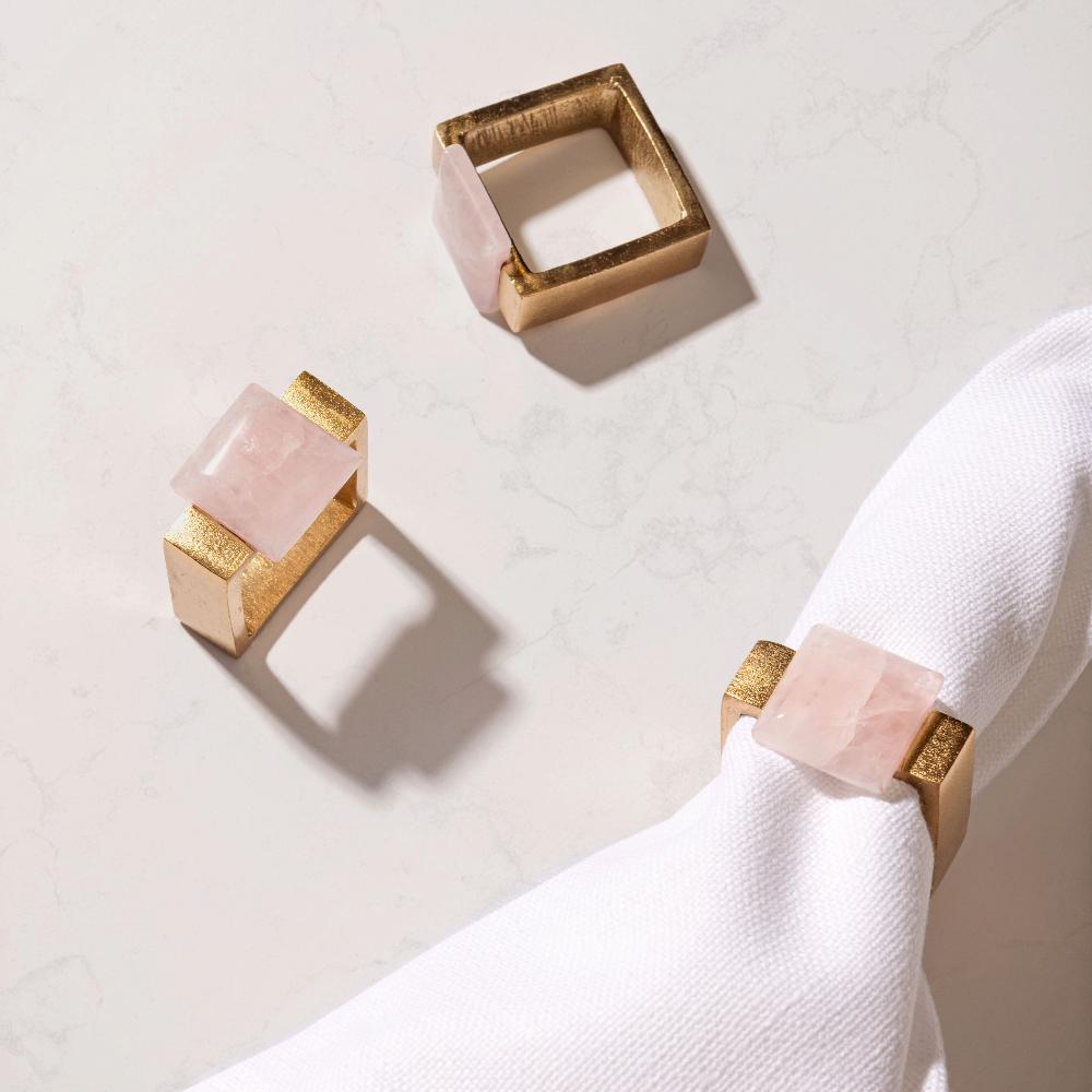 Karma Gifts Rose Quartz / Gold Napkin Rings