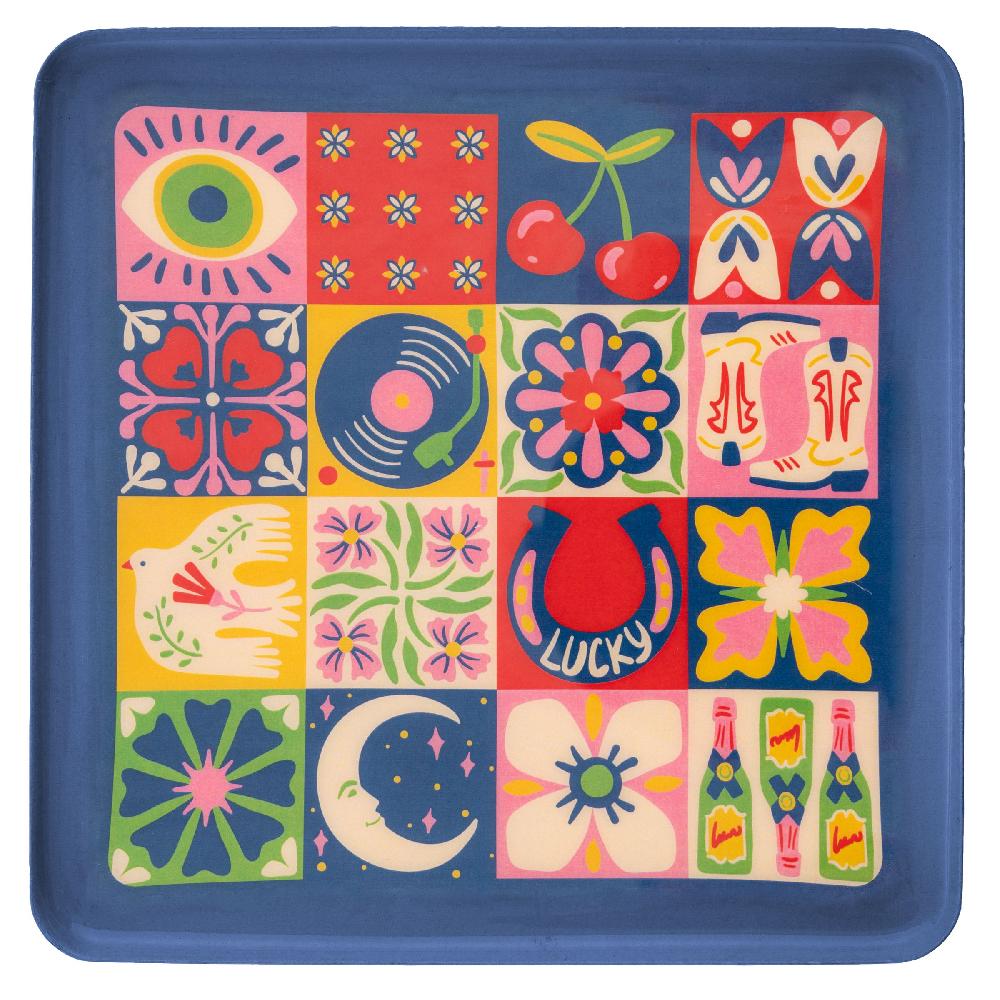 karma gifts Tile Large Square Enamel Trays