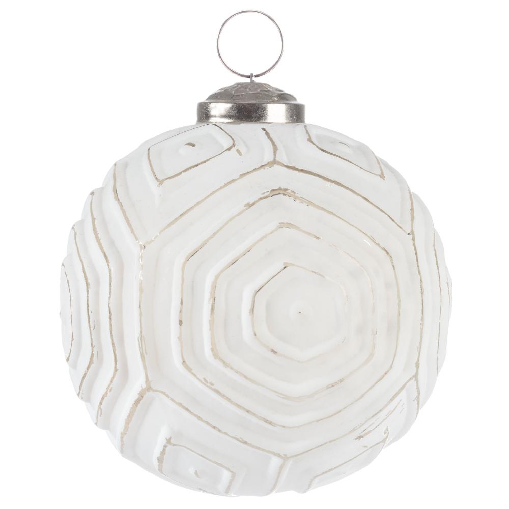 karma gifts White 4" Round Geometric Glass Ornament