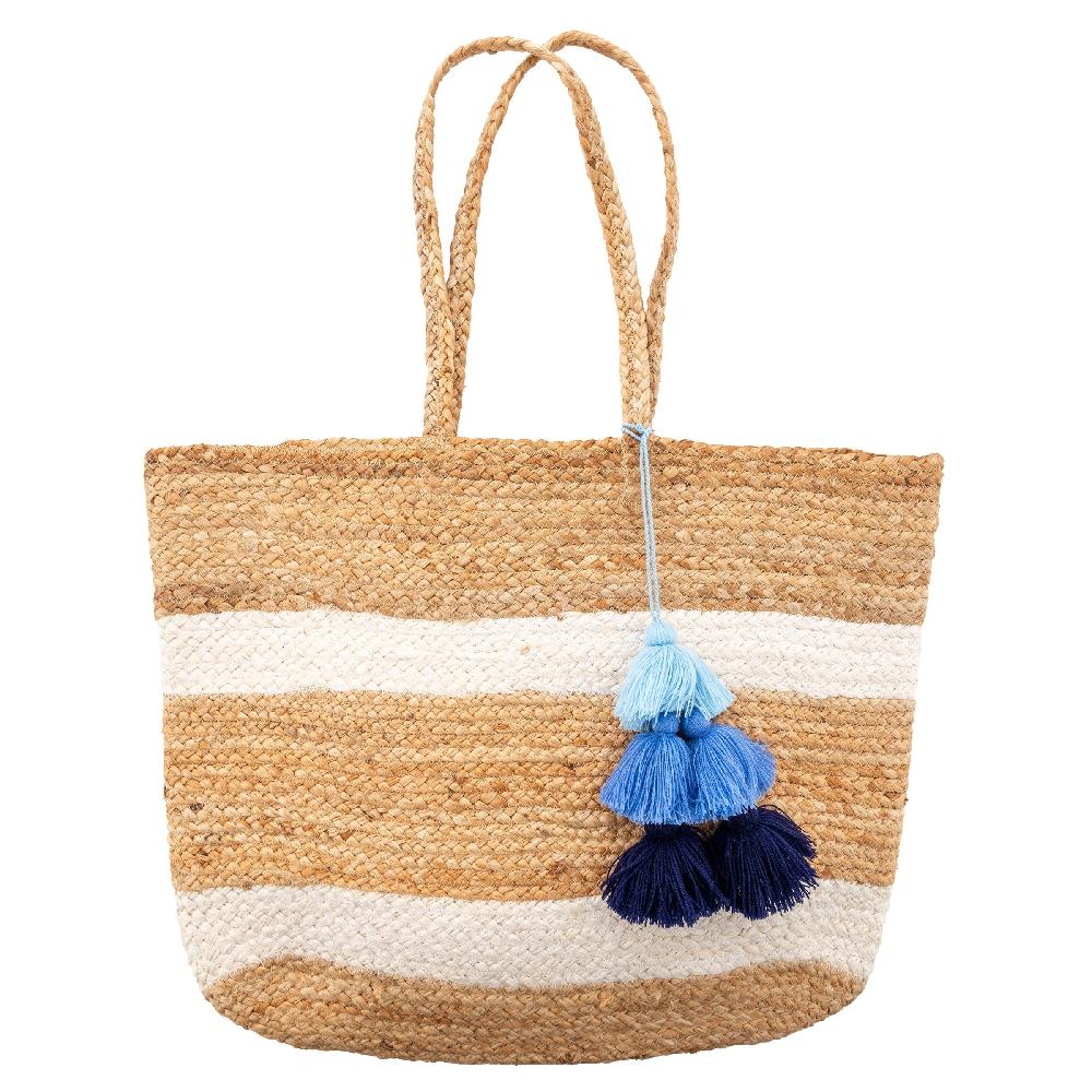 karma gifts White Stripe Jute Beach Bag