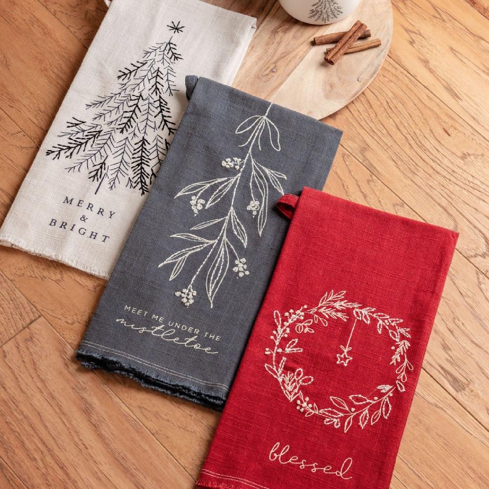 Karma Gifts Wreath Embroidered Cotton Tea Towels