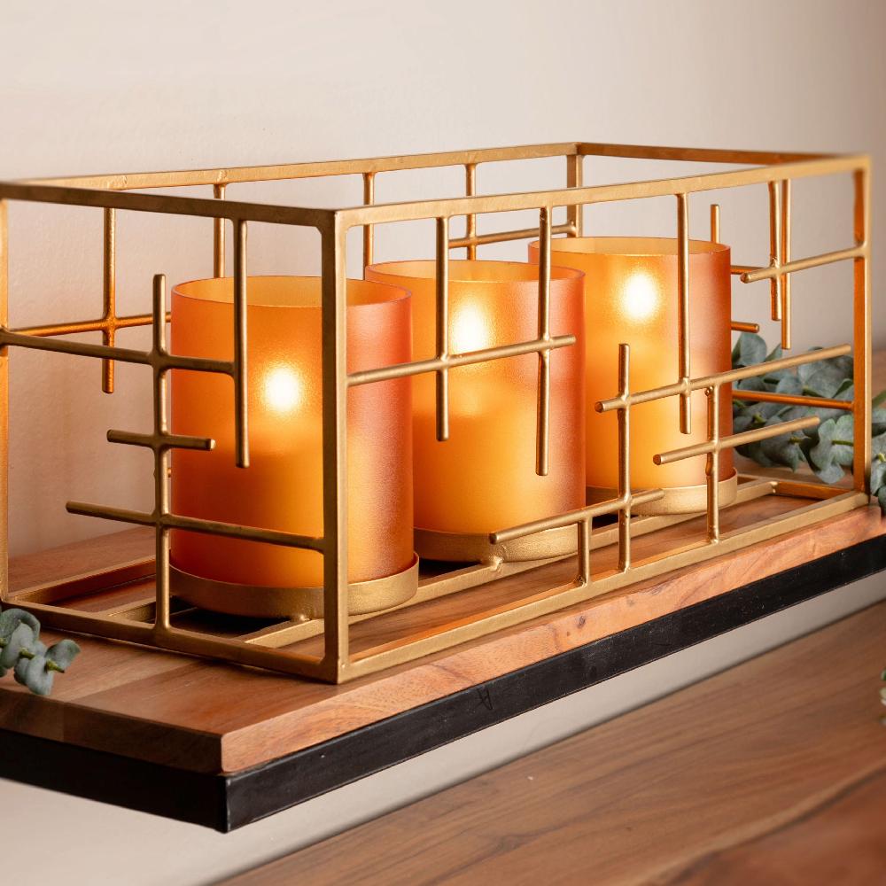 Karma Gifts Lagoon Hatched Metal Lantern W/ Frosted Glass