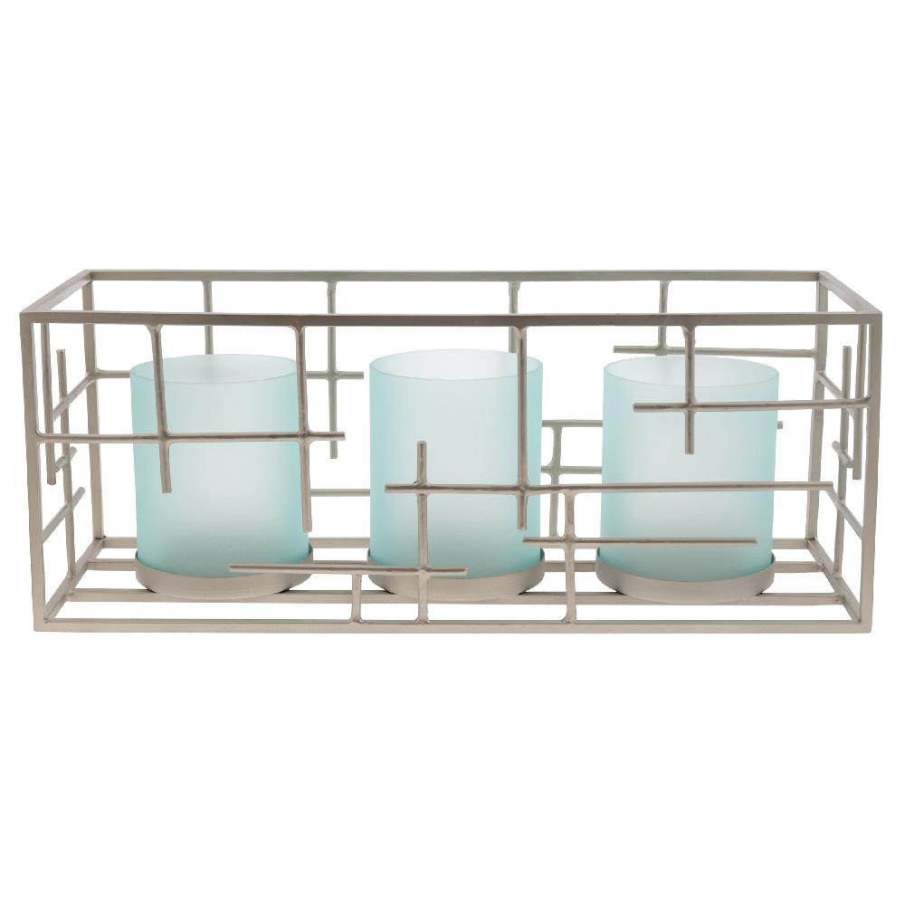 karma gifts Lagoon Hatched Metal Lantern w/ Frosted Glass