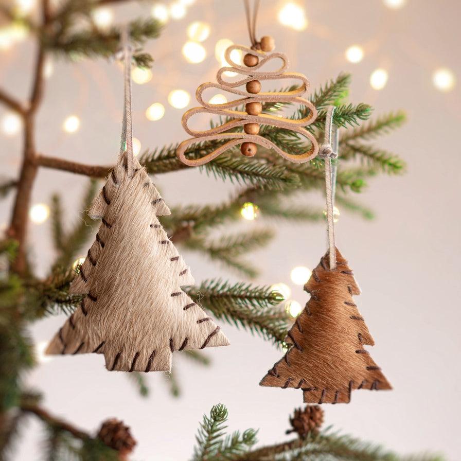 Karma Gifts Large Light Brown Leather Beaded Tree Ornaments