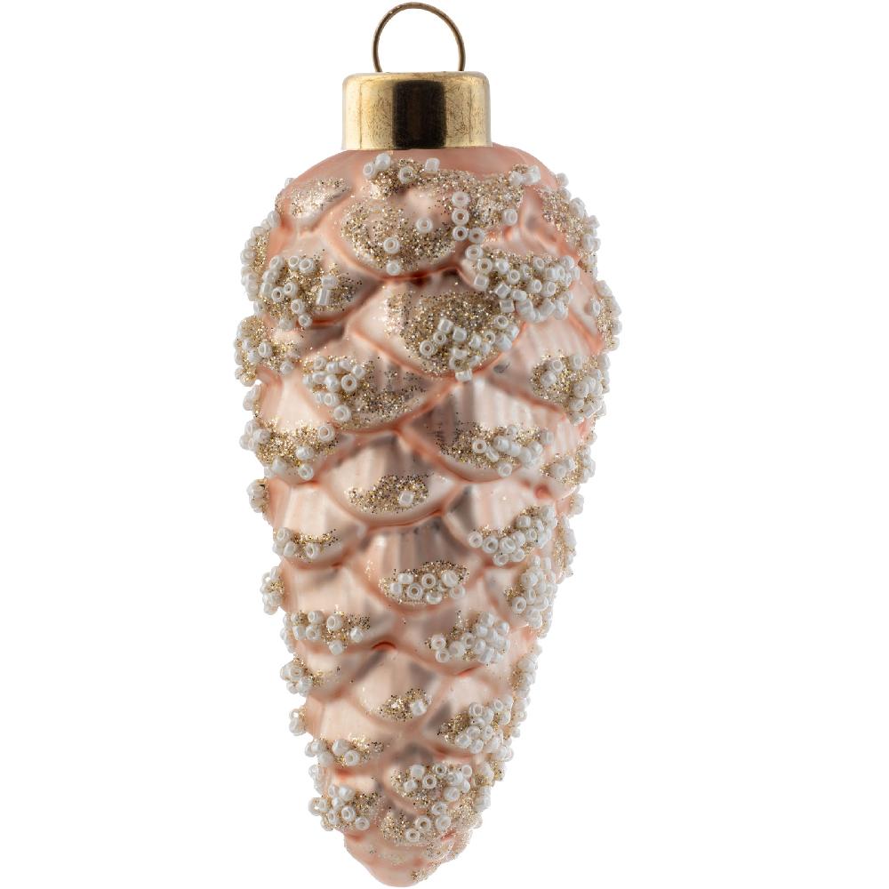 karma gifts Large Pinecone Snow Beaded Glass Blush Ornament