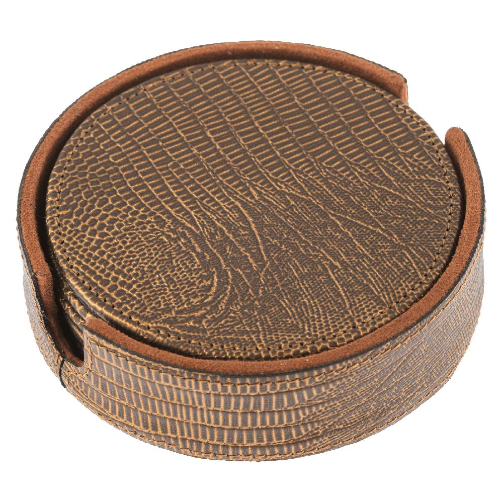 karma gifts Metallic Bronze Faux Leather Coasters with Holder