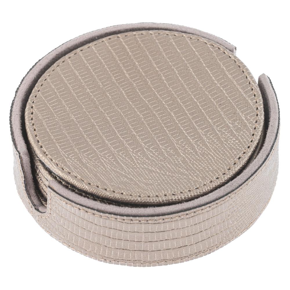 karma gifts Metallic Pewter Faux Leather Coasters with Holder