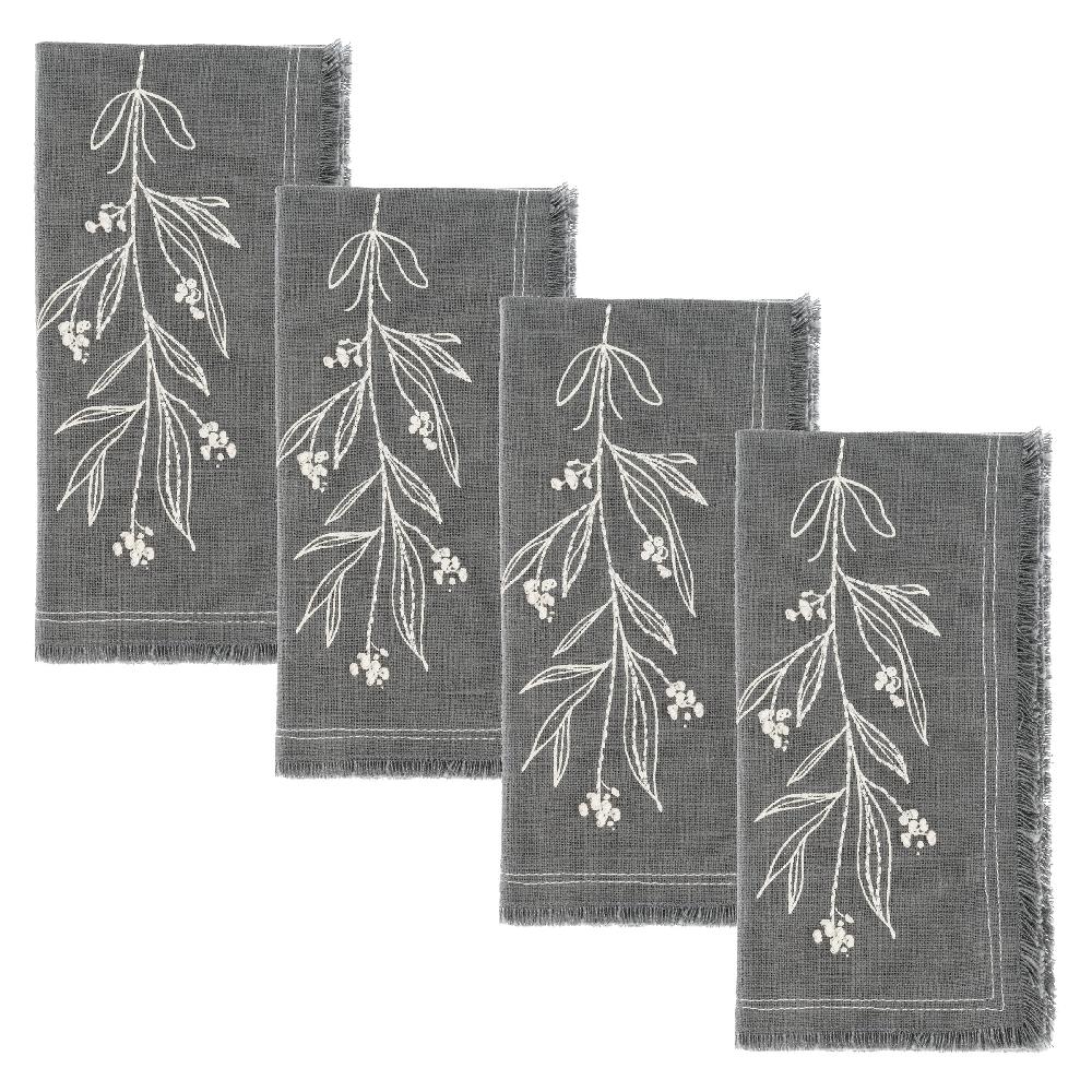 karma gifts Mistletoe Embroidered Cotton Dinner Napkins
