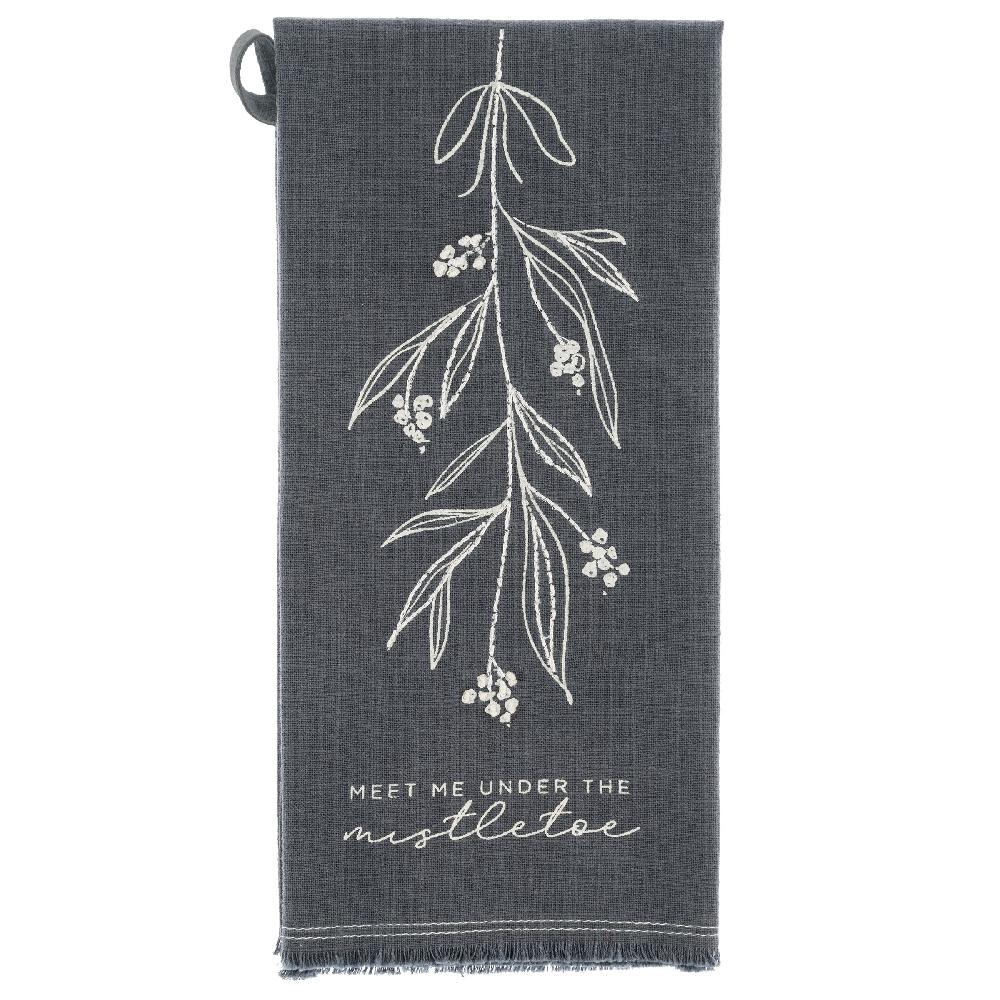 karma gifts Mistletoe Embroidered Cotton Tea Towels
