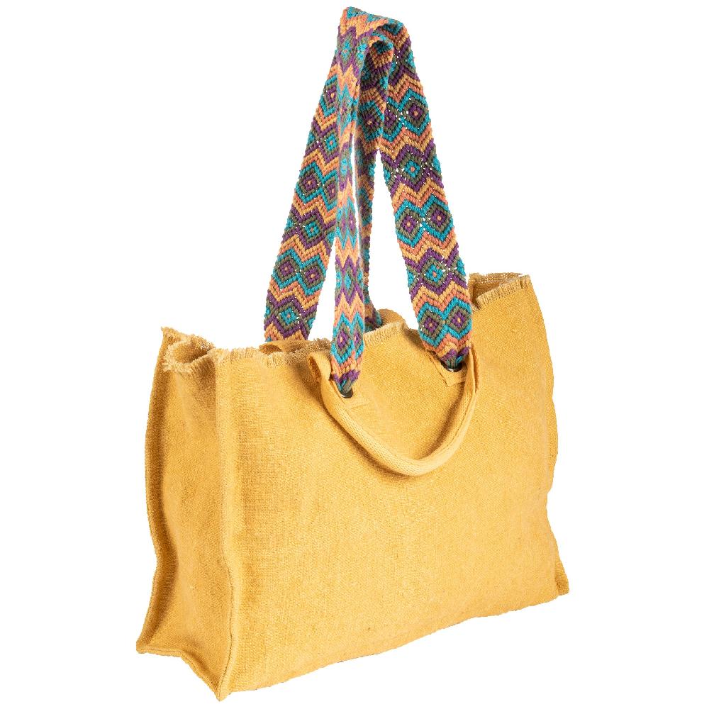 karma gifts Mustard Oversized Tote With Hand Woven Straps