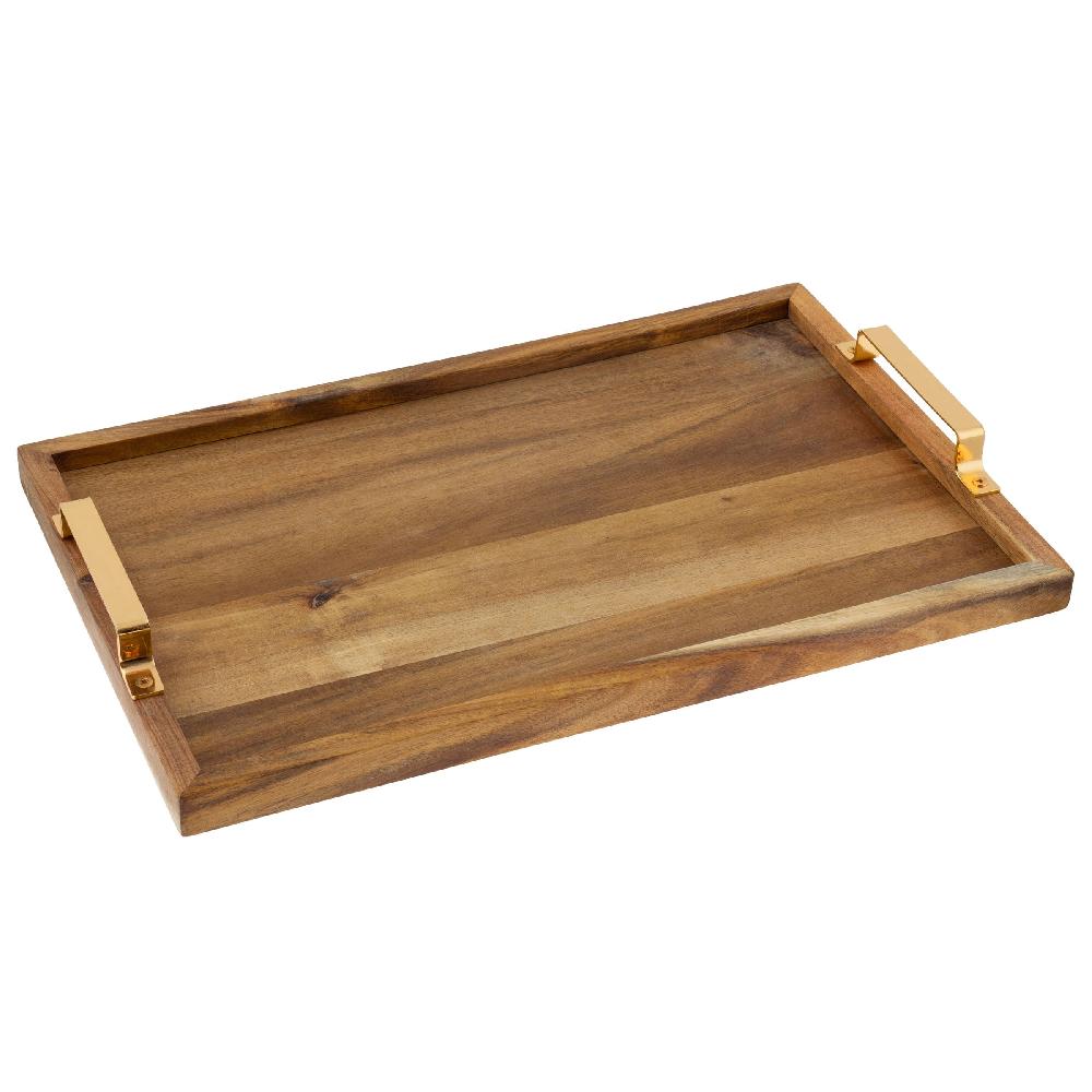 karma gifts Natural Wood Tray With Brass Handles Natural Wood Tray With Brass Handles