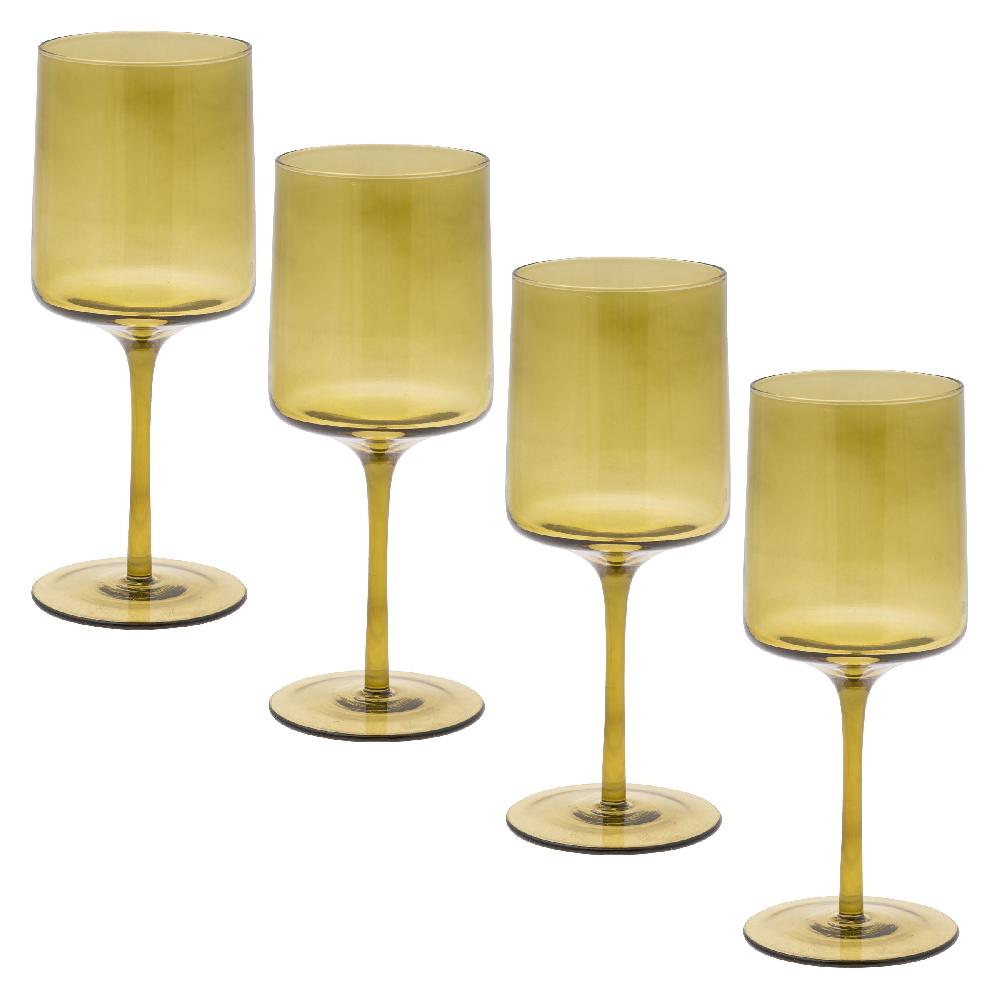 karma gifts Olive Set Of 4 Mid Century Wine Glasses