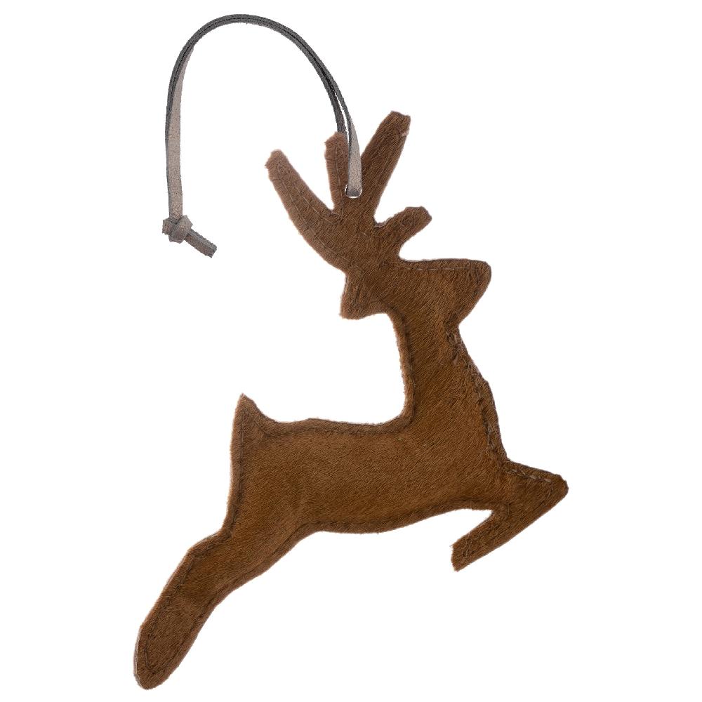 karma gifts Pony Cowhide Leather Leaping Deer Ornament