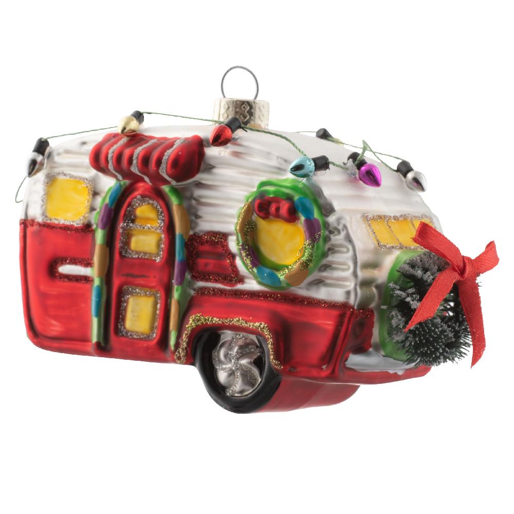 karma gifts Red Camper Trailer Mercury Glass Ornament
