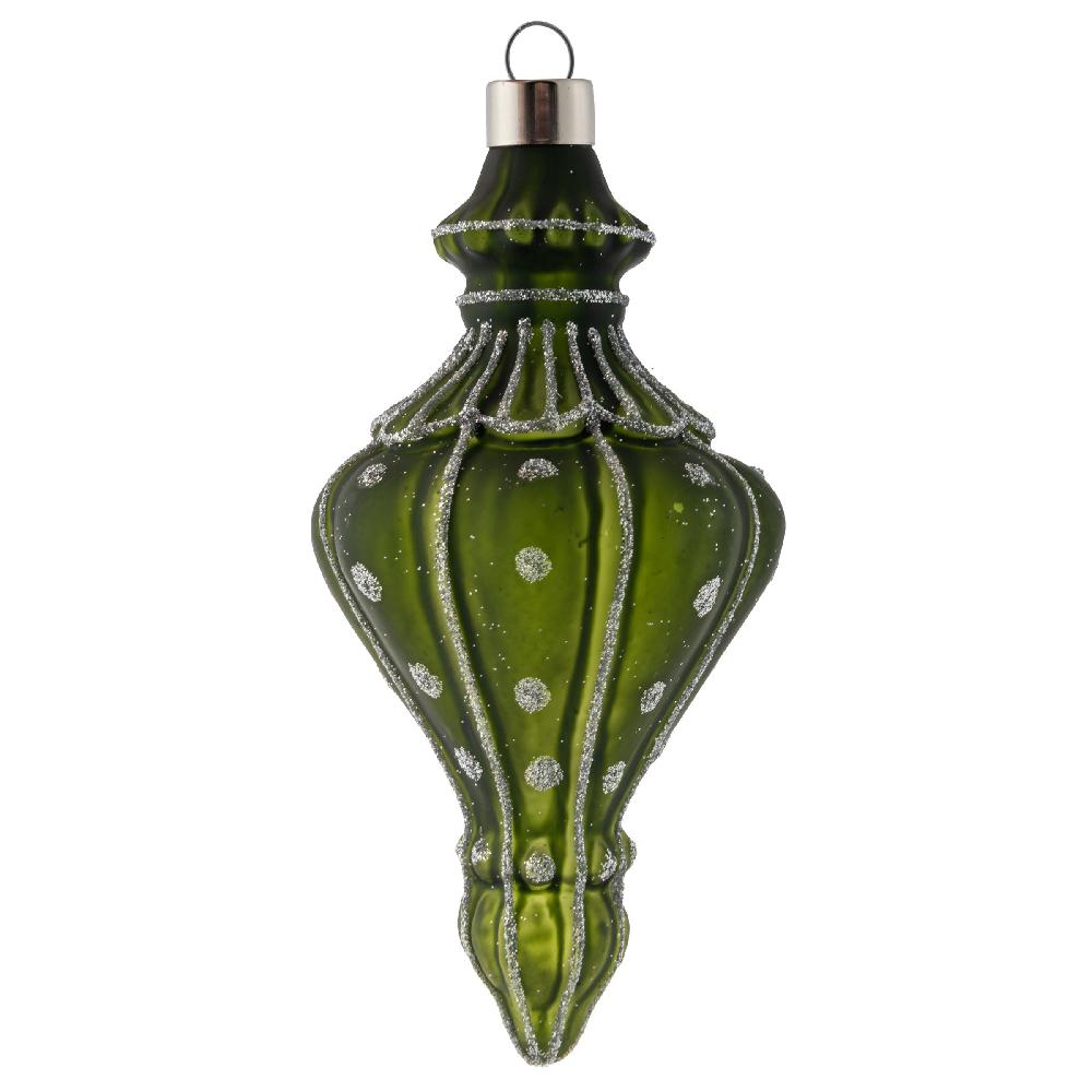 karma gifts Rounded Silver Glitter Glass Finial Ornament Sage