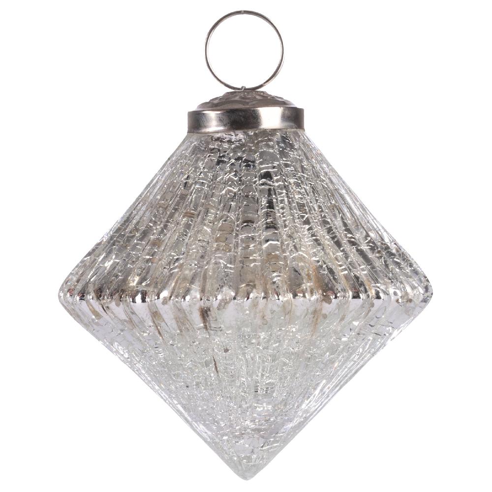 Karma Gifts Silver Mercury Fluted Diamond Glass Ornament