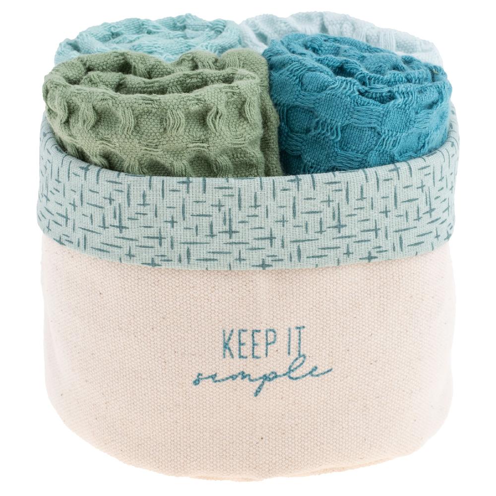 karma gifts Simple Waffle Weave Dishcloth Set With Canvas Holder