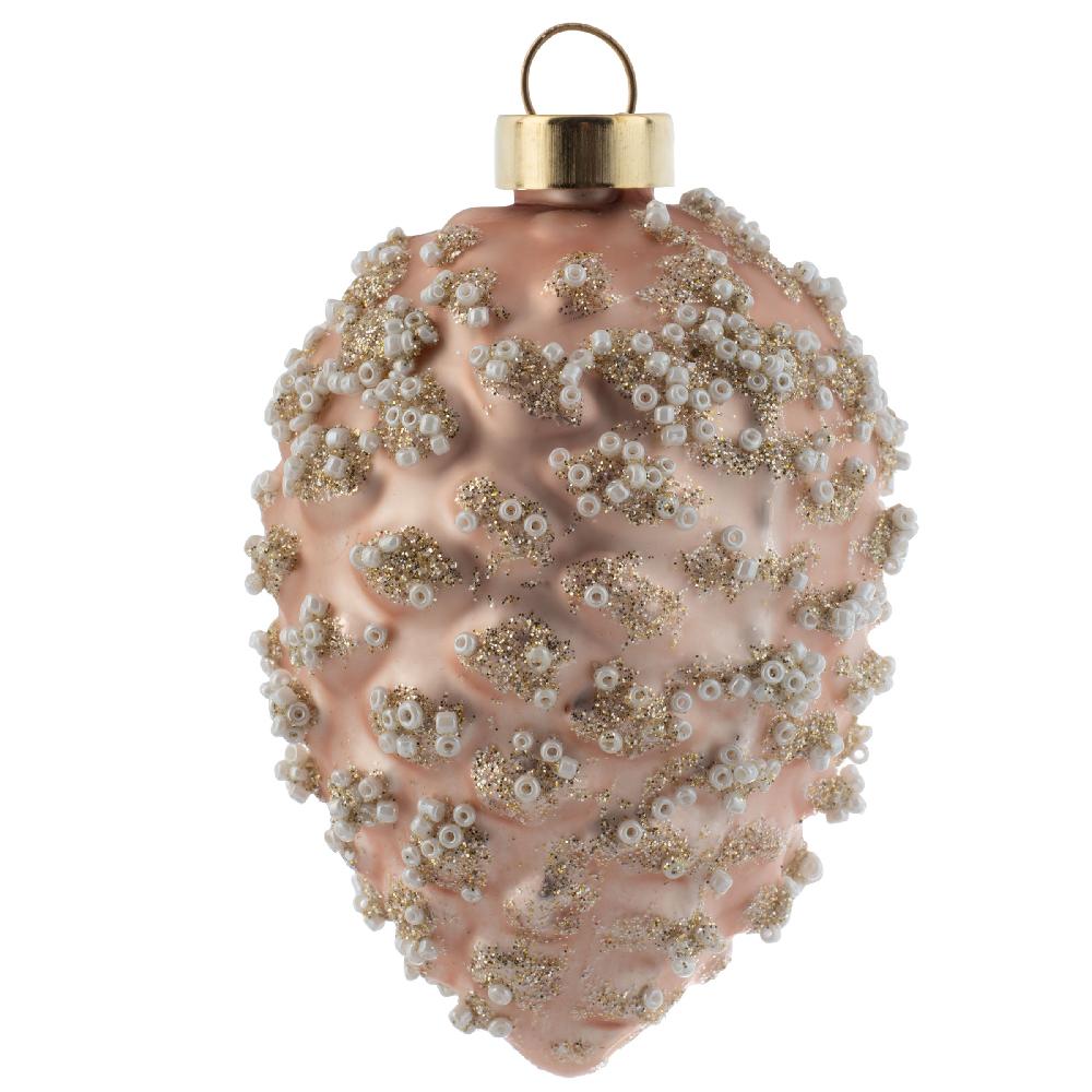 karma gifts Small Pinecone Snow Beaded Glass Blush Ornament
