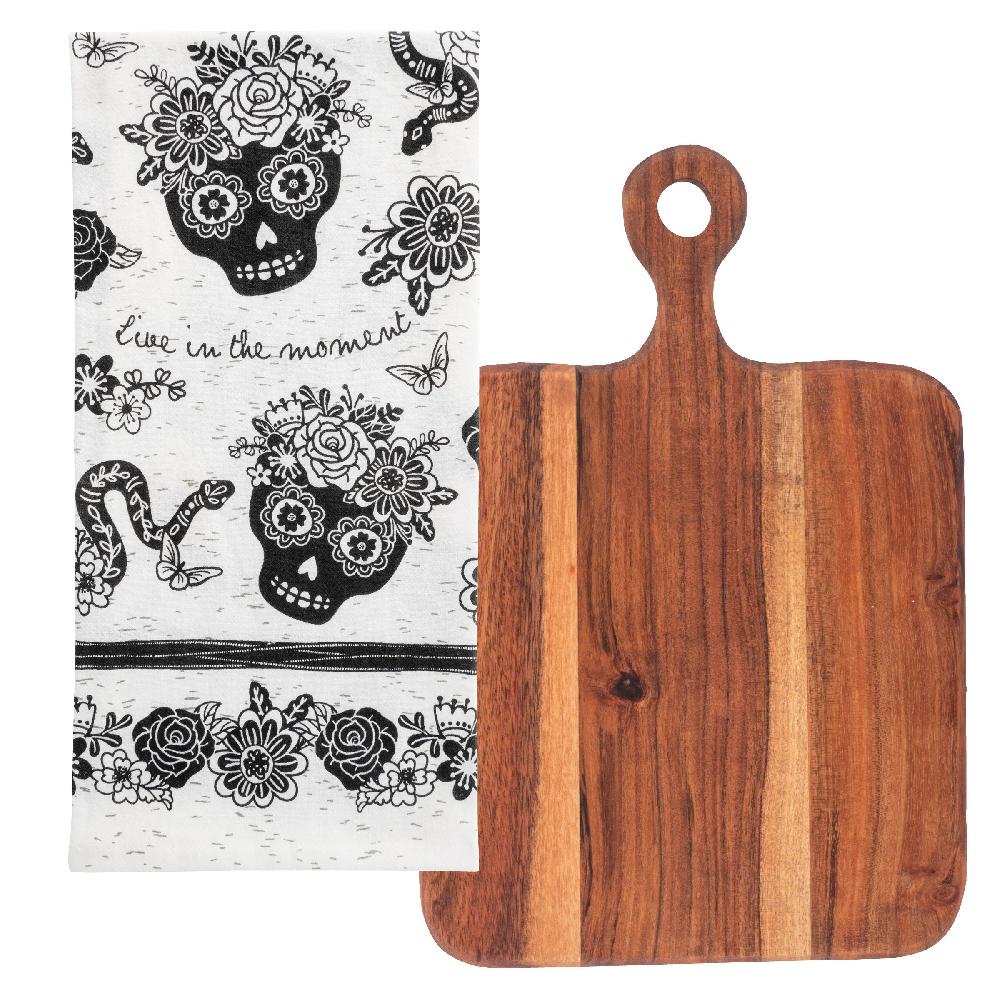 karma gifts Sugar Skull Boho Tea Towels with Cutting Board