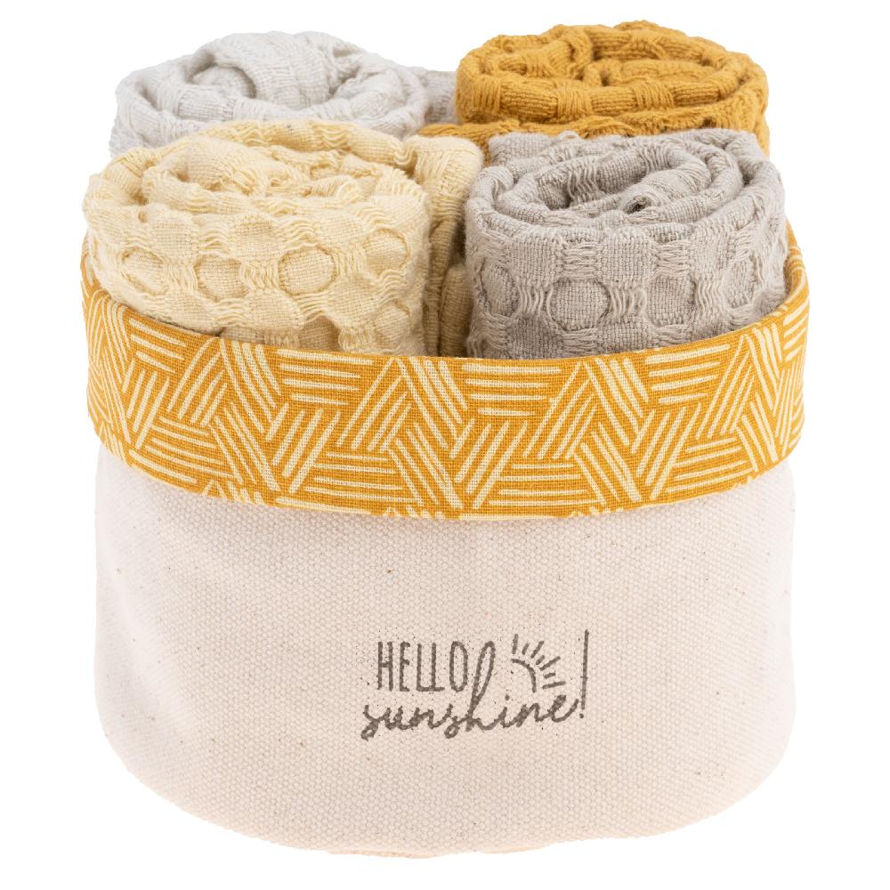 Karma Gifts Sunshine Waffle Weave Dishcloth Set With Canvas Holder