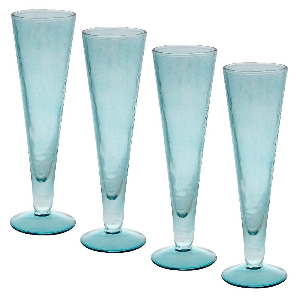 karma gifts Teal Set of 4 Catalina Champagne Flute Set