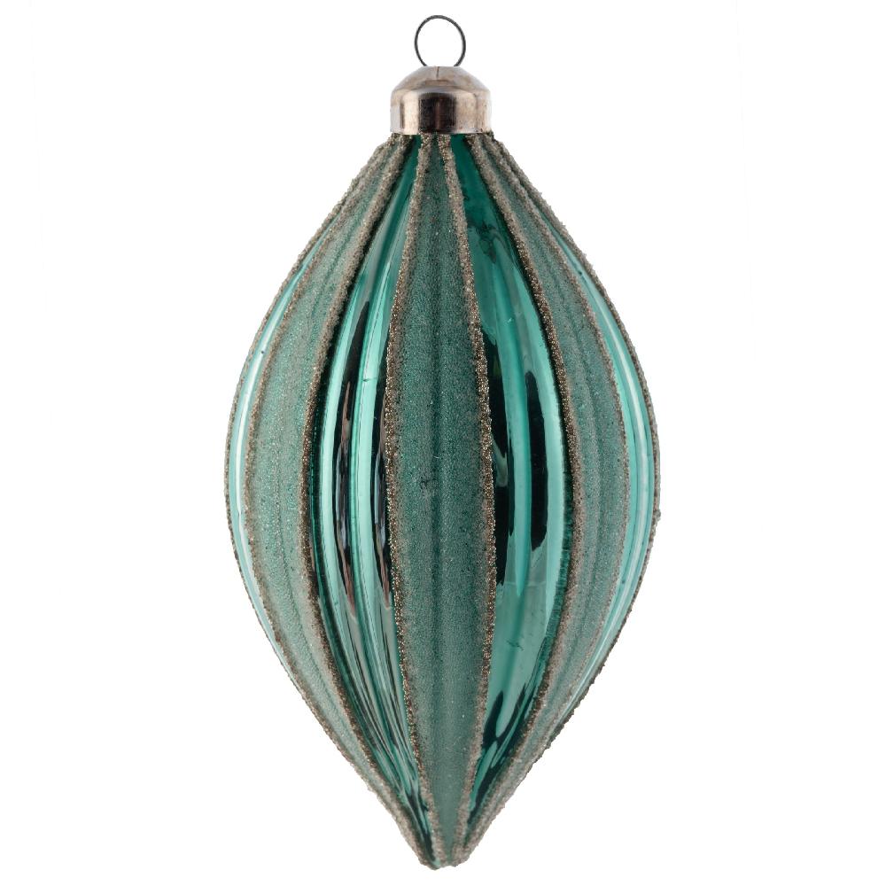 karma gifts Tearball Matte Striped Fluted Teal Ornament