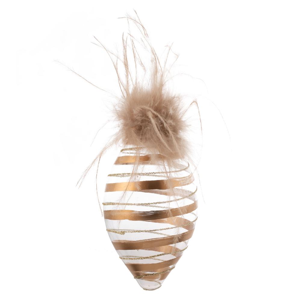 karma gifts Teardrop Feather Top Striped Glass Clear Ornament